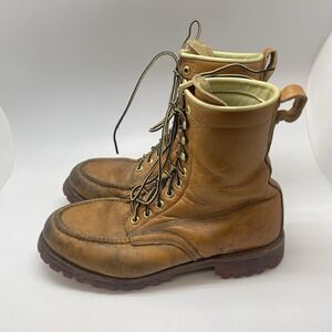 Vintage Herman Survivor Boots Mens 9‎ Brown Leather Vibram Moc Toe USA Man Made
